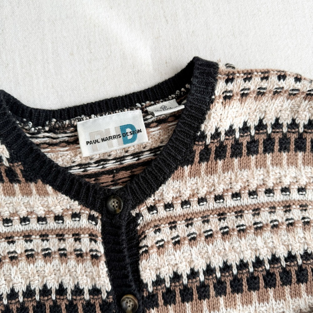 vtg Paul Harris Design black beige brown cardigan sweater - Picture 2 of 4